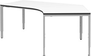 röhr Imperia höhenverstellbarer Schreibtisch weiß Bogenform, 4-Fuß-Gestell silber 217,0 x 114,0 cm