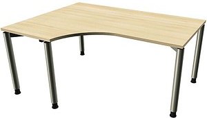 fm Sidney höhenverstellbarer Schreibtisch königsahorn Bogenform, 4-Fuß-Gestell Rundrohr silber 160,0 x 80,0 cm