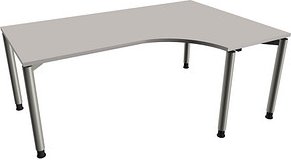 fm Sidney höhenverstellbarer Schreibtisch lichtgrau C-Form, 4-Fuß-Gestell silber 180,0 x 80,0/120,0 cm