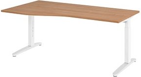 HAMMERBACHER VXB18 höhenverstellbarer Schreibtisch nussbaum Trapezform, C-Fuß-Gestell weiß 180,0 x 80,0/100,0 cm