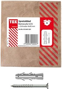TOX BARRACUDA 013601021 Dübel mit Schrauben Ø 5 mm x 25 mm, 6 St.