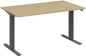 fm Move elektrisch höhenverstellbarer Schreibtisch akazie, anthrazit metallic rechteckig, T-Fuß-Gestell grau 140,0 x 80,...