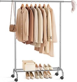 SONGMICS Rollgarderobe silber Metall 83,0 - 120,0 x 156,0 cm