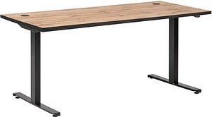 MÖBELPARTNER 2000 elektrisch höhenverstellbarer Schreibtisch landhaus-eiche rechteckig, T-Fuß-Gestell schwarz 160,0 x 75...