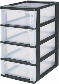 IRIS Ohyama Aufbewahrungsbox 4x 7,0 l transparent, schwarz 26,0 x 35,5 x 49,0 cm