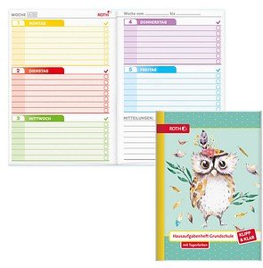 ROTH Hausaufgabenheft Eule Lieselotte Klipp & Klar liniert DIN A5 ohne Rand, 96 Blatt