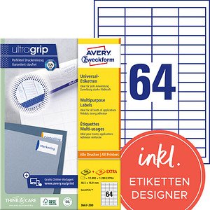 14.080 AVERY Zweckform Etiketten 3667-200 weiß 48,5 x 16,9 mm
