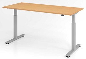 HAMMERBACHER XMST19 elektrisch höhenverstellbarer Schreibtisch buche rechteckig, T-Fuß-Gestell silber 180,0 x 80,0 cm