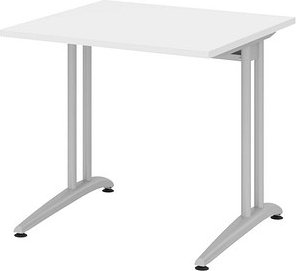 HAMMERBACHER BS08 Schreibtisch weiß quadratisch, C-Fuß-Gestell silber 80,0 x 80,0 cm