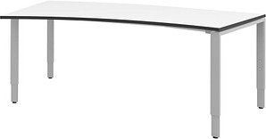 röhr Imperia höhenverstellbarer Schreibtisch weiß Trapezform, 4-Fuß-Gestell silber 200,0 x 80,0/100,0 cm