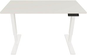 BISLEY E-StarterTech elektrisch höhenverstellbarer Schreibtisch lichtgrau rechteckig, T-Fuß-Gestell weiß 140,0 x 80,0 cm