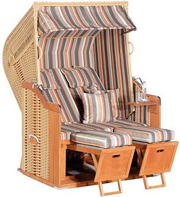 Sunny Smart® Strandkorb Rustikal 250 Plus beige gestreift, weiß, grau, beige Kunststoff, Holz, 9-teilig