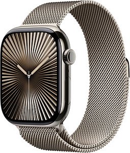 Apple Watch Series 10 46 mm Titan (GPS+Cellular) Milanaise Armband S/M natur