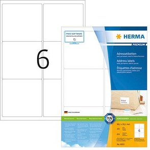 Thumbnail - 600 HERMA Adressetiketten 4653 weiß 99,1 x 93,1 mm