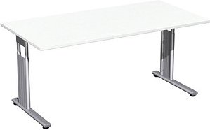 geramöbel Flex höhenverstellbarer Schreibtisch weiß rechteckig, C-Fuß-Gestell silber 160,0 x 80,0 cm