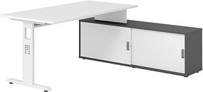 HAMMERBACHER OSE16SB höhenverstellbarer Schreibtisch weiß rechteckig, T-Fuß-Gestell weiß 160,0 x 80,0 cm