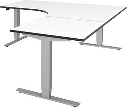röhr Imperia elektrisch höhenverstellbarer Schreibtisch weiß fünfeckig, T-Fuß-Gestell silber 180,0/200,0 x 80,0 cm