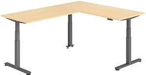 HAMMERBACHER XDSMW1916 elektrisch höhenverstellbarer Schreibtisch ahorn rechteckig, T-Fuß-Gestell grau 180,0 x 240,0 cm