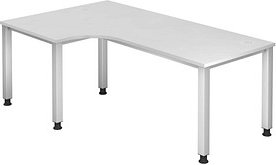 HAMMERBACHER Akandia höhenverstellbarer Schreibtisch weiß L-Form, 5-Fuß-Gestell silber 200,0 x 80,0/120,0 cm