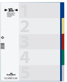 Thumbnail - DURABLE Ordnerregister DIN A4 Vollformat, Überbreite blanko blau, gelb, rot, grün, grau 5-teilig, 1 Satz