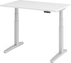 HAMMERBACHER XBHM12 elektrisch höhenverstellbarer Schreibtisch weiß rechteckig, C-Fuß-Gestell silber 120,0 x 80,0 cm