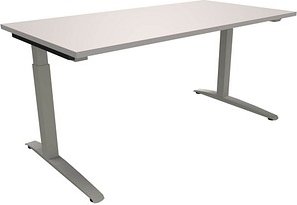 fm Sidney höhenverstellbarer Schreibtisch lichtgrau rechteckig, C-Fuß-Gestell Quadratrohr silber 160,0 x 80,0 cm