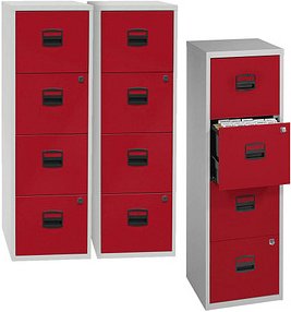 AKTION: BISLEY Home PFA 4 Hängeregistraturschränke lichtgrau, kardinalrot 4 Schubladen 41,3 x 40,0 x 132,1 cm, 3 St.