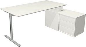 Kerkmann Form 1 Schreibtisch weiß rechteckig, T-Fuß-Gestell silber 160,0 x 80,0 cm