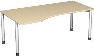 geramöbel Flex höhenverstellbarer Schreibtisch buche, silber Trapezform, 4-Fuß-Gestell silber 180,0 x 80,0/100,0 cm