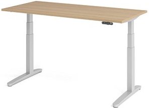HAMMERBACHER XBHM16 elektrisch höhenverstellbarer Schreibtisch eiche rechteckig, C-Fuß-Gestell silber 160,0 x 80,0 cm