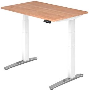 HAMMERBACHER VXBHM12 elektrisch höhenverstellbarer Schreibtisch nussbaum rechteckig, C-Fuß-Gestell weiß 120,0 x 80,0 cm