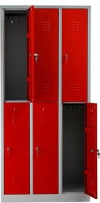 Gürkan Spind lichtgrau, feuerrot 106122, 6 Schließfächer 90,0 x 50,0 x 195,0 cm