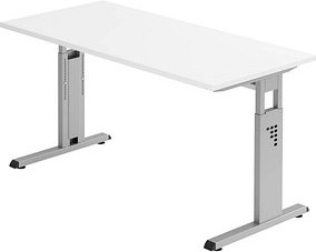 HAMMERBACHER OS614 Schreibtisch weiß rechteckig, C-Fuß-Gestell silber 140,0 x 67,2 cm