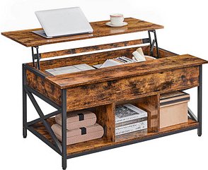 VASAGLE Couchtisch rechteckig Spanplatte braun 95,0 x 60,0 x 48,0 / 62,0 cm, 1 St.