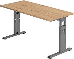 HAMMERBACHER OS614 Schreibtisch asteiche rechteckig, C-Fuß-Gestell grau 140,0 x 67,2 cm