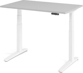 HAMMERBACHER XBHM12 elektrisch höhenverstellbarer Schreibtisch lichtgrau rechteckig, C-Fuß-Gestell weiß 120,0 x 80,0 cm