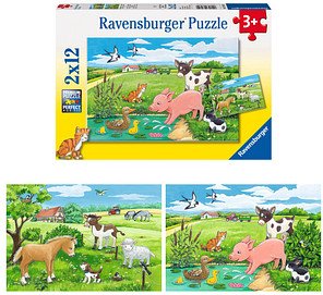 Thumbnail - Ravensburger Tierkinder auf dem Land Puzzle, 2 x 12 Teile