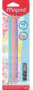 Thumbnail - maped BLACK'PEPS Bleistifte HB rose, hellblau, flieder mit Radierer, 3 St.