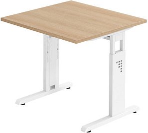 Thumbnail - HAMMERBACHER OS 08 höhenverstellbarer Schreibtisch eiche quadratisch, C-Fuß-Gestell weiß 80,0 x 80,0 cm