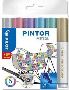 PILOT PINTOR Metallic Kreativmarker farbsortiert 4,0 - 12,0 mm, 6 St.