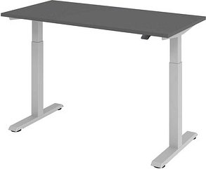 HAMMERBACHER XMST614 elektrisch höhenverstellbarer Schreibtisch grafit rechteckig, T-Fuß-Gestell silber 140,0 x 67,2 cm