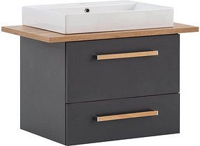Thumbnail - MÖBELPARTNER Waschbecken mit Unterschrank Duo 701518 anthrazit, eiche landhaus 82,2 x 50,0 x 61,5 cm