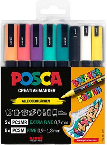 uni-ball POSCA Sneaker weiß Acrylstift farbsortiert 0,9 - 1,3 mm, 8 St.