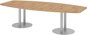 HAMMERBACHER Konferenztisch KT28S asteiche Tonnenform, Rundrohr silber, 280,0 x 85,0 - 130,0 x 74,0 cm