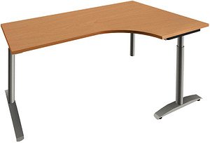 fm Sidney höhenverstellbarer Schreibtisch buche Bogenform, C-Fuß-Gestell Rundrohr silber 180,0 x 80,0 cm