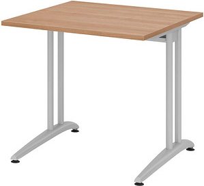 Thumbnail - HAMMERBACHER Altus Schreibtisch nussbaum quadratisch, C-Fuß-Gestell silber 80,0 x 80,0 cm