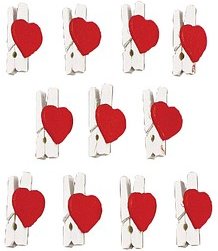 Thumbnail - Rayher Holzklammern weiß/rot mit Herzen, 12 St.