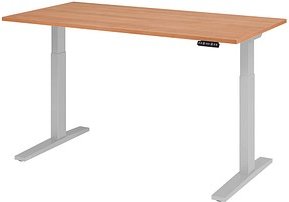 HAMMERBACHER XMKA16 elektrisch höhenverstellbarer Schreibtisch nussbaum rechteckig, C-Fuß-Gestell silber 160,0 x 80,0 cm