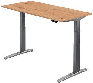 HAMMERBACHER VXBHM16 elektrisch höhenverstellbarer Schreibtisch asteiche rechteckig, C-Fuß-Gestell grau 160,0 x 80,0 cm