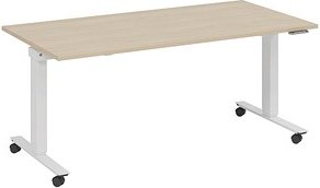 fm Topspin elektrisch höhenverstellbarer Schreibtisch ahorn, verkehrsweiß rechteckig, T-Fuß-Gestell mit Rollen weiß 160,...